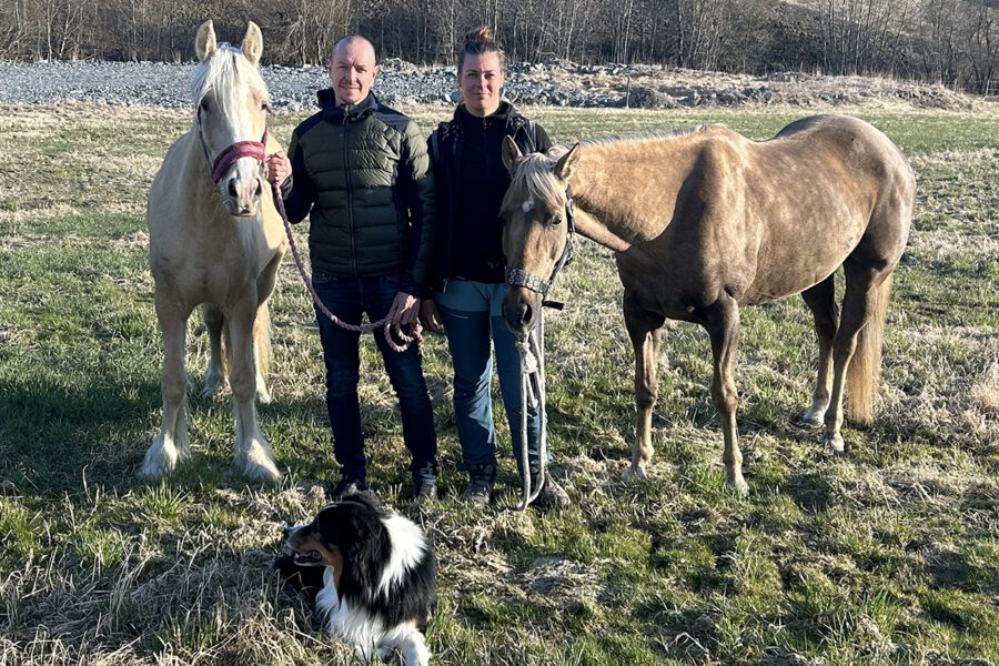 Folk, hester og hund på Nigårdstunet